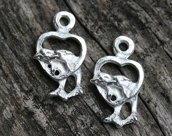 Silver Dolphin charm Metal Dolphins Silver heart charm Silver romantic jewelry charm Greek beads nautical beach jewelry making 2Pc - F230