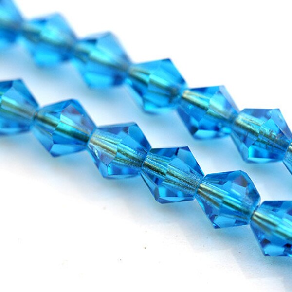 4mm crystal beads Capri Blue Czech Glass bicone Beads, spacers - 50Pc - 0400