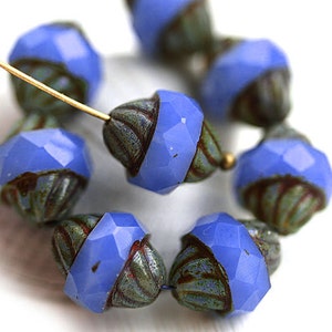 Opal Cornflower Blue turbine beads Picasso Czech glass large bicone fire polished faceted beads 11x10mm - 2666