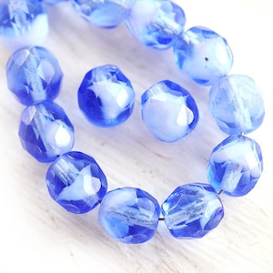 Czech Round beads Sapphire blue fire polished blue glass beads, fire polished, mixed blue color - 8mm - 15Pc - 0152