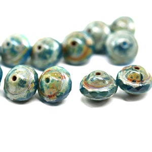 Mixed blue saucer beads 8x10mm UFO shape Picasso czech glass fire polished bicone saturn beads 6pc 5671 image 6