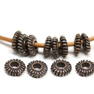 8mm Copper wheel rondelle beads, Greek metal casting rondel beads 3mm hole, 8pc - 3167