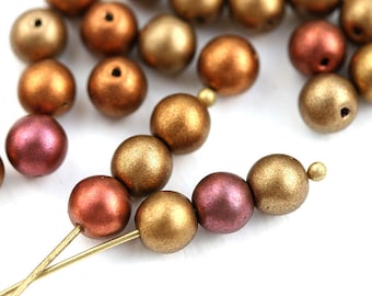 6mm Matte Metallic Czech Glass Beads: Gold Copper Mix, 30pc
