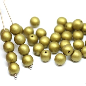 6mm Matte gold Czech glass beads, golden round druk pressed spacer beads 50Pc - 1008
