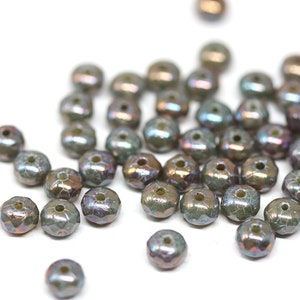 3x5mm Gray czech glass rondel beads, Mother of pearl shine gemstone cut rondelle bead 50Pc 2521 image 5