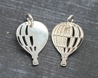 Sterling Silver Hot Air Balloon charm 925 Silver balloon pendant with open ring, travel charm - 1pc - F436