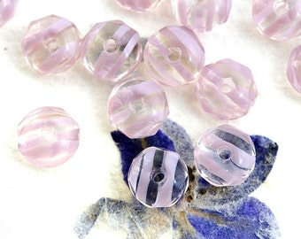 Light Pink Striped Czech Glass Rondelle Beads - 4x7mm 25pc