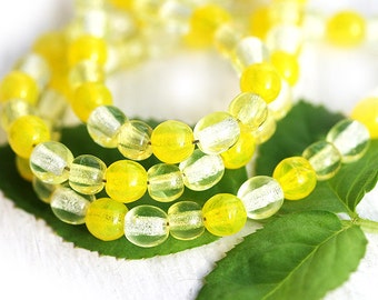 Yellow beads mix Czech glass round spacers 4mm druk small yellow beads - approx.95-100Pc - 0539