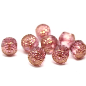 10mm Dark Pink cathedral czech glass beads, Golden ends Large fire polished faceted ball beads 8Pc 0138 image 4