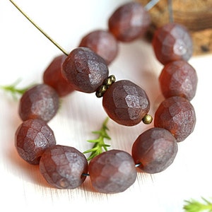 8mm Matte Brown Czech glass round beads, Dark Topaz fire polished, faceted beads 15Pc 2726 image 3