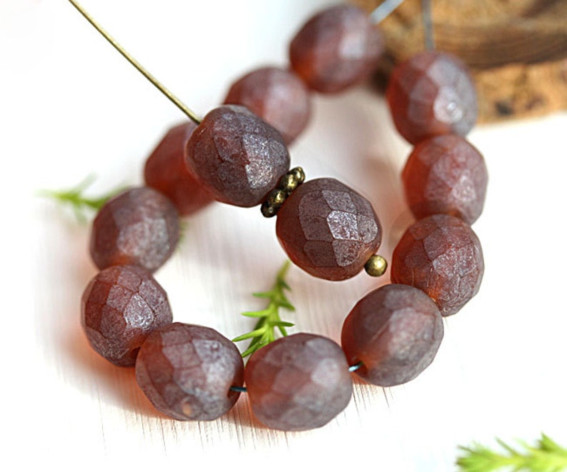 8mm Matte Brown Czech glass round beads, Dark Topaz fire polished, faceted beads 15Pc 2726 image 3