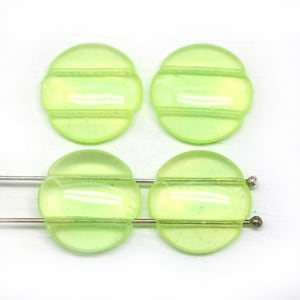 18mm Round dome cabochon beads Two hole flat coin czech glass beads, 4Pc Neon green