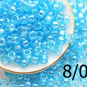 TOHO Aqua Blue Seed beads, size 8/0, Trans Luster Aquamarine, N 104, japanese glass rocailles - 10g - S1118