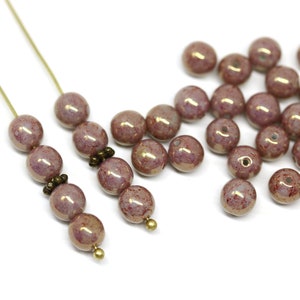 Dusty pink 6mm czech glass round beads, Goldish luster, druk pressed beads spacers 50Pc 1116 image 3