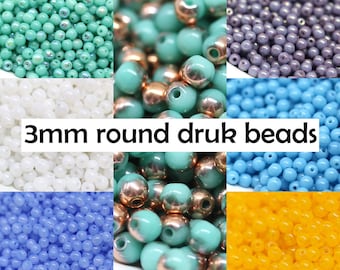 3mm Czech glass round druk beads various colors blue small spacers white turquoise, 120pc