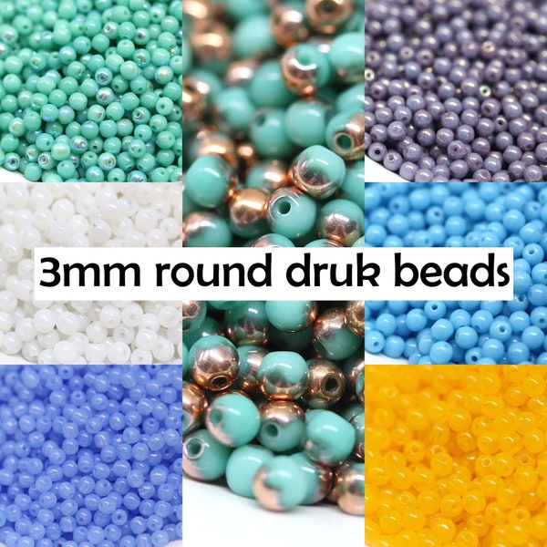 3mm verre tchèque rond druk perles différentes couleurs bleu petites entretoises blanc turquoise, 120pc