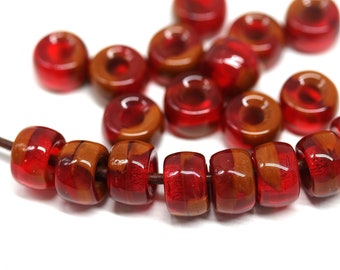 Dark Red Czech Glass Pony Beads: 9mm Round Spacer Beads (20pc)