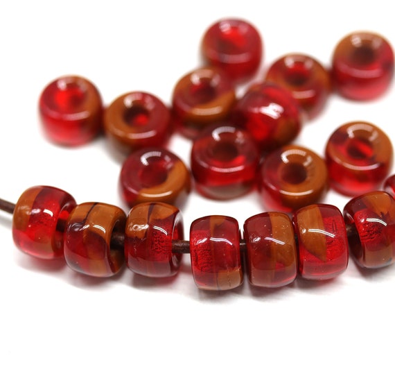 9mm Dark Red Pony Beads Brown Red Czech Glass Roller Beads 3mm
