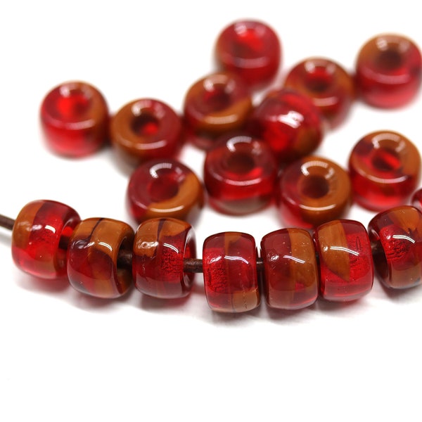 9mm Dark red pony beads Brown red Czech glass roller beads 3mm hole round spacer beads, 20pc - 3610