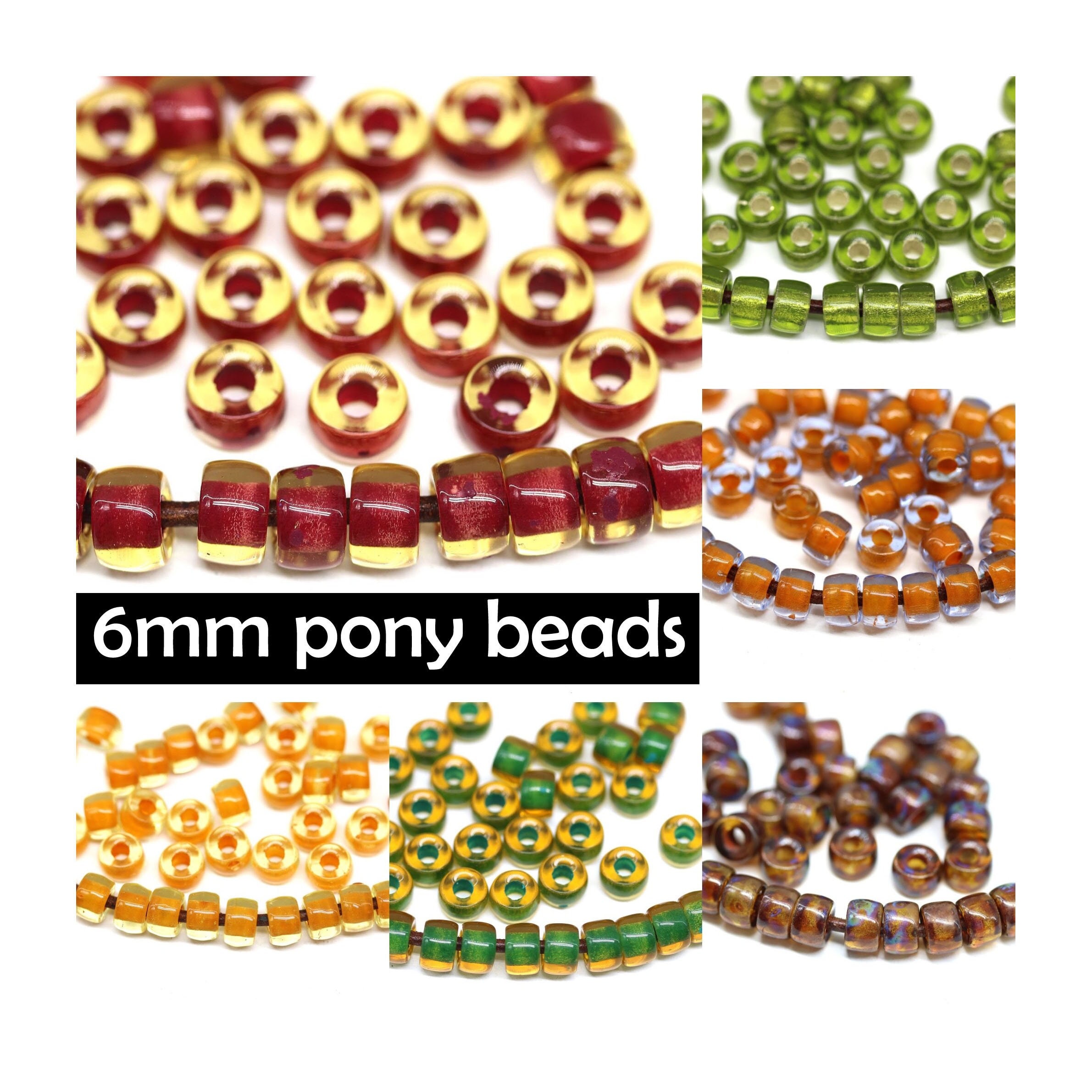 9mm Jet Black Pony Beads Czech Glass Roller Beads 3mm Hole Round
