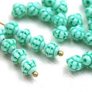 90pc Mint bicone beads, Turquoise green fancy bicones, Czech Glass pressed 6mm bicones - 2680