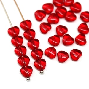 6mm Transparent red Czech glass heart beads tiny hearts 30pc 5414 image 1