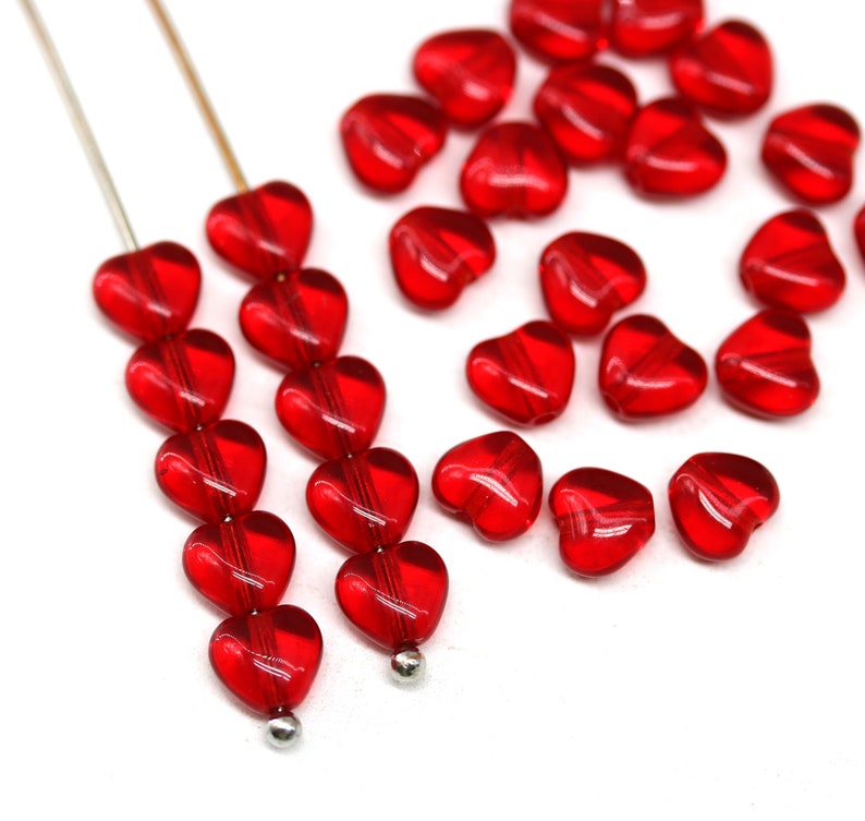 6mm Transparent red Czech glass heart beads tiny hearts 30pc 5414 image 1