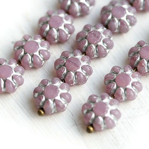 Lilac Flower beads czech glass flat daisy light violet with Silver inlays - 9mm - 20Pc - 0719