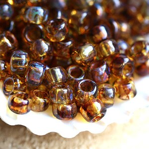 Brown TOHO Seed beads size 6/0 Hybrid Natural Picasso Y301 brown topaz round japanese glass beads - 10g - S357