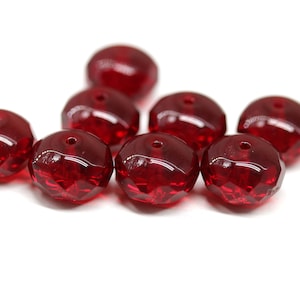 7x11mm Dark red fire polished rondelle Czech glass beads large rondels 8pc - 3976