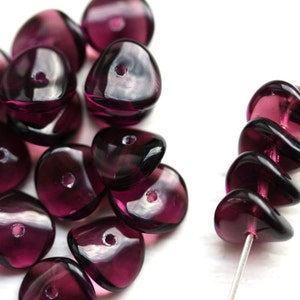 Purple glass rondelle beads spacers, Czech glass wavy rondel beads - 4x9mm - 25Pc - 0679