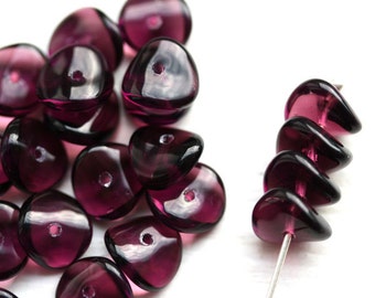 Purple glass rondelle beads spacers, Czech glass wavy rondel beads - 4x9mm - 25Pc - 0679