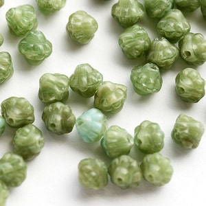 9mm Picasso Green Bicone beads Rustic czech glass carved aged beads 2898 15Pc