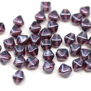 6mm Dark purple bicone beads with luster Czech glass pressed beads, 40Pc - 2200