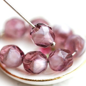 8mm Czech glass Purple pink mixed color beads, fire polished purple ball beads - 15Pc - 3041