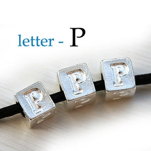 Alphabet Beads - Silver Letter P - 7mm, greek metal letters, cube beads, for leather cord, personalized, 3pc - F306