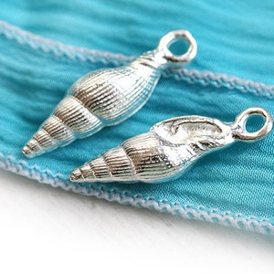 Silver shell charms Cone shell beads Seashell charms Greek metal casting, nautical beach jewelry making 3D shell - 23mm - 2pc - F063