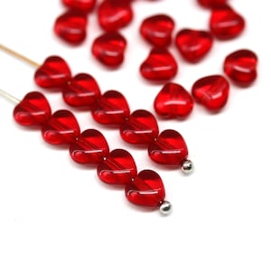 6mm Transparent red Czech glass heart beads tiny hearts 30pc 5414 image 2