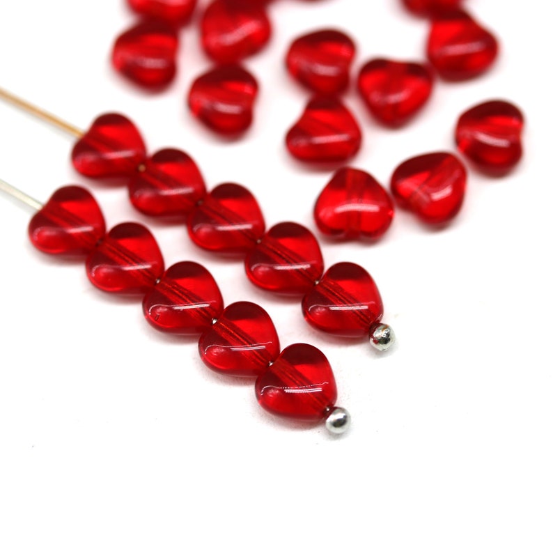 6mm Transparent red Czech glass heart beads tiny hearts 30pc 5414 image 2