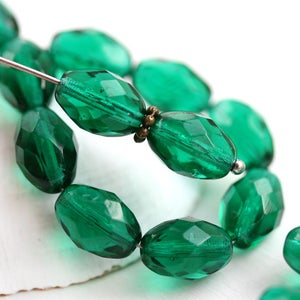 11x8mm Teal Green barrel beads, czech glass fire polished oval beads - 20Pc - 1277