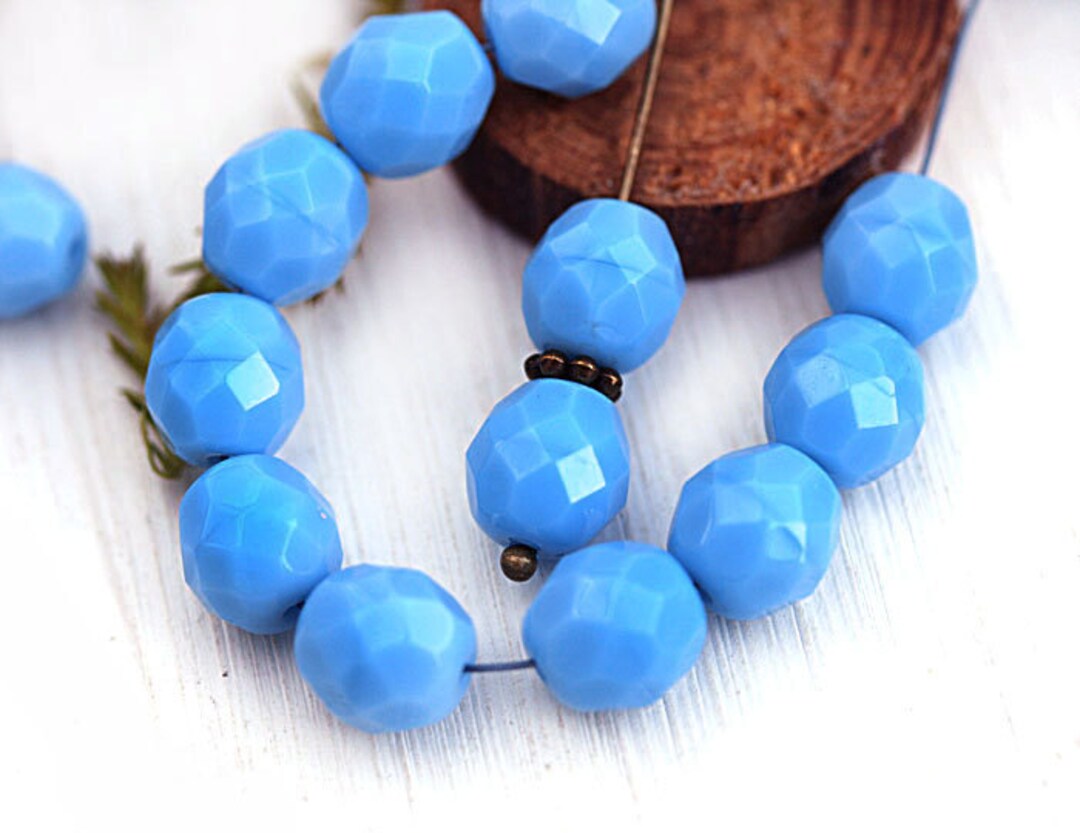 8mm Turquoise Blue Czech Glass Round Beads, Fire Polished Blue Glass ...