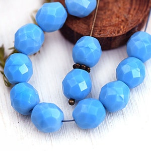 8mm Turquoise Blue Czech glass round beads, fire polished blue glass beads - 15Pc - 1928