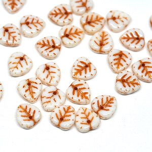 White Orange leaf beads, Heart shaped triangle leaf, White Czech glass small leaves petals 30pc 1406 image 2