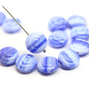 Blue shell spiral beads White blue Czech glass seashells nautilus 13mm 6Pc 1211 image 4