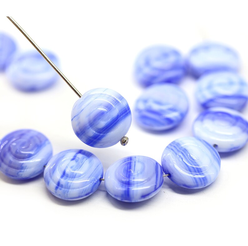 Blue shell spiral beads White blue Czech glass seashells nautilus 13mm 6Pc 1211 image 4