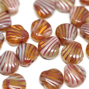 Czech Glass Shell Beads: Yellow Brown Topaz, 9mm (20pc)