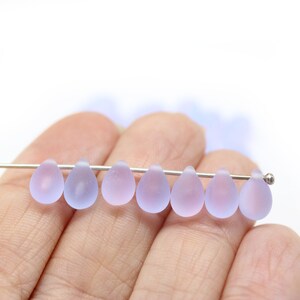 6x9mm Lilac teardrop czech beads, frosted glass purple blue drop beads 30pc 5356 image 9