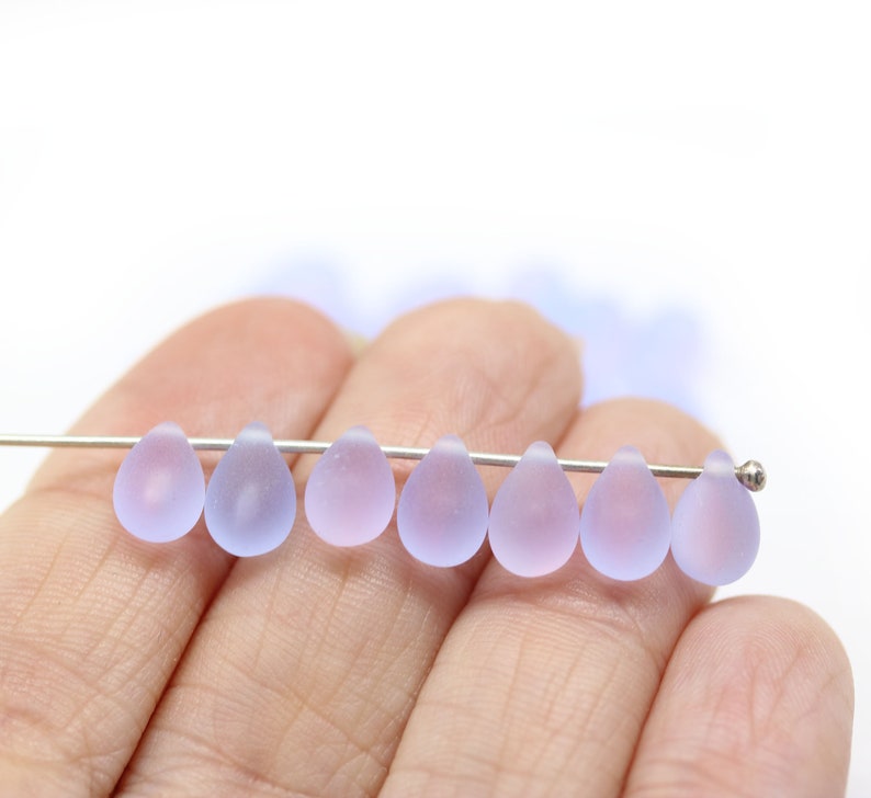 6x9mm Lilac teardrop czech beads, frosted glass purple blue drop beads 30pc 5356 image 9