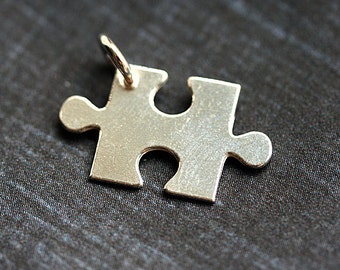 Silver puzzle charm 925 Sterling silver puzzle piece pendant for jewelry making - 19mm - 1pc - F372