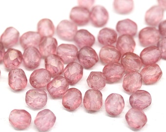 4mm Gold pink matte small czech beads, fire polished glass spacer beads, 50Pc - 0522